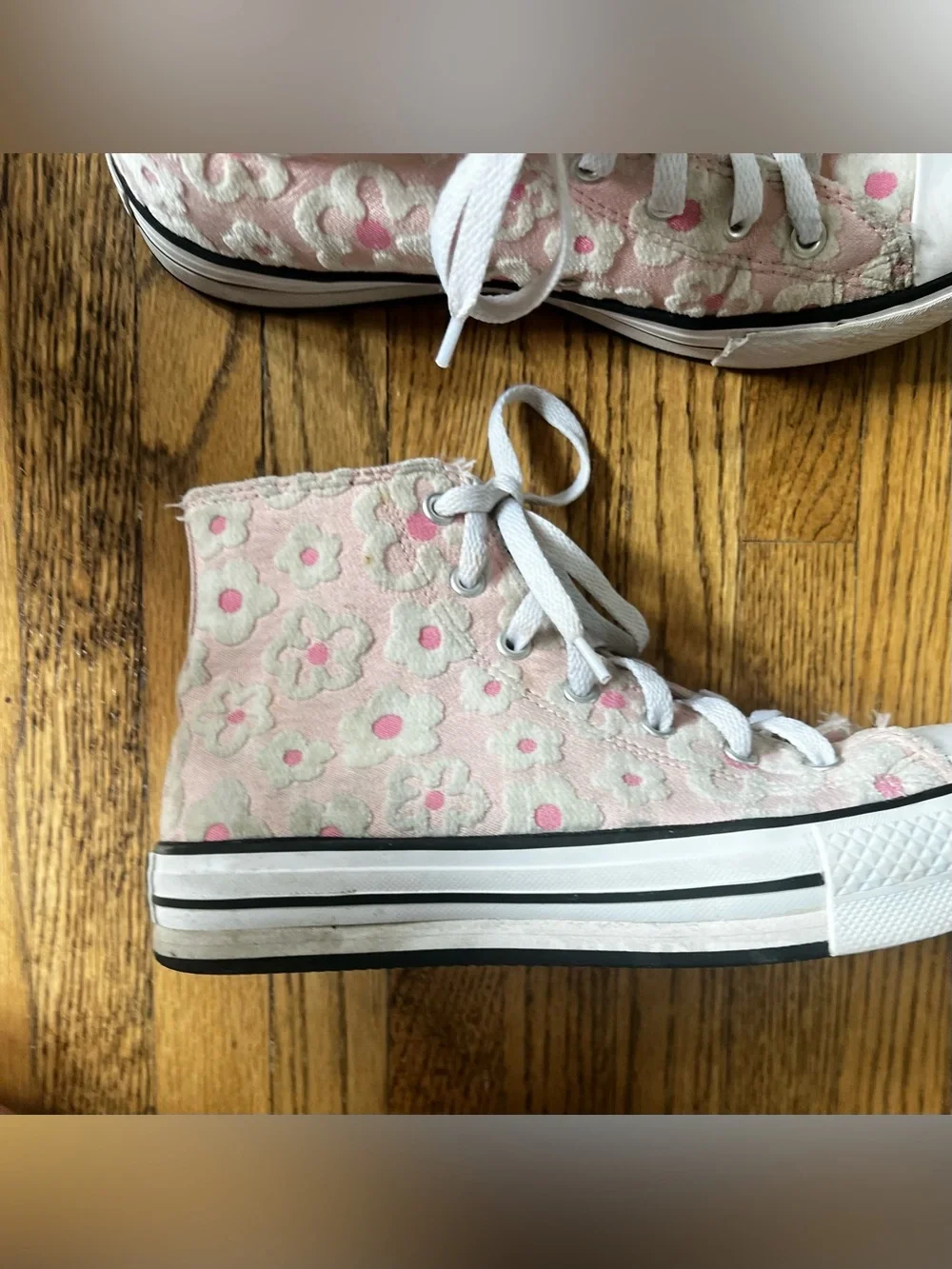 Converse Kids’ Platform Shoes | Pink & White Floral Design | Size 5